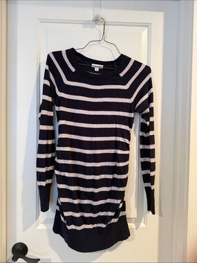 Liz Lang Maternity Striped Long Sleeve Sweater Tunic - Navy & Light Grey